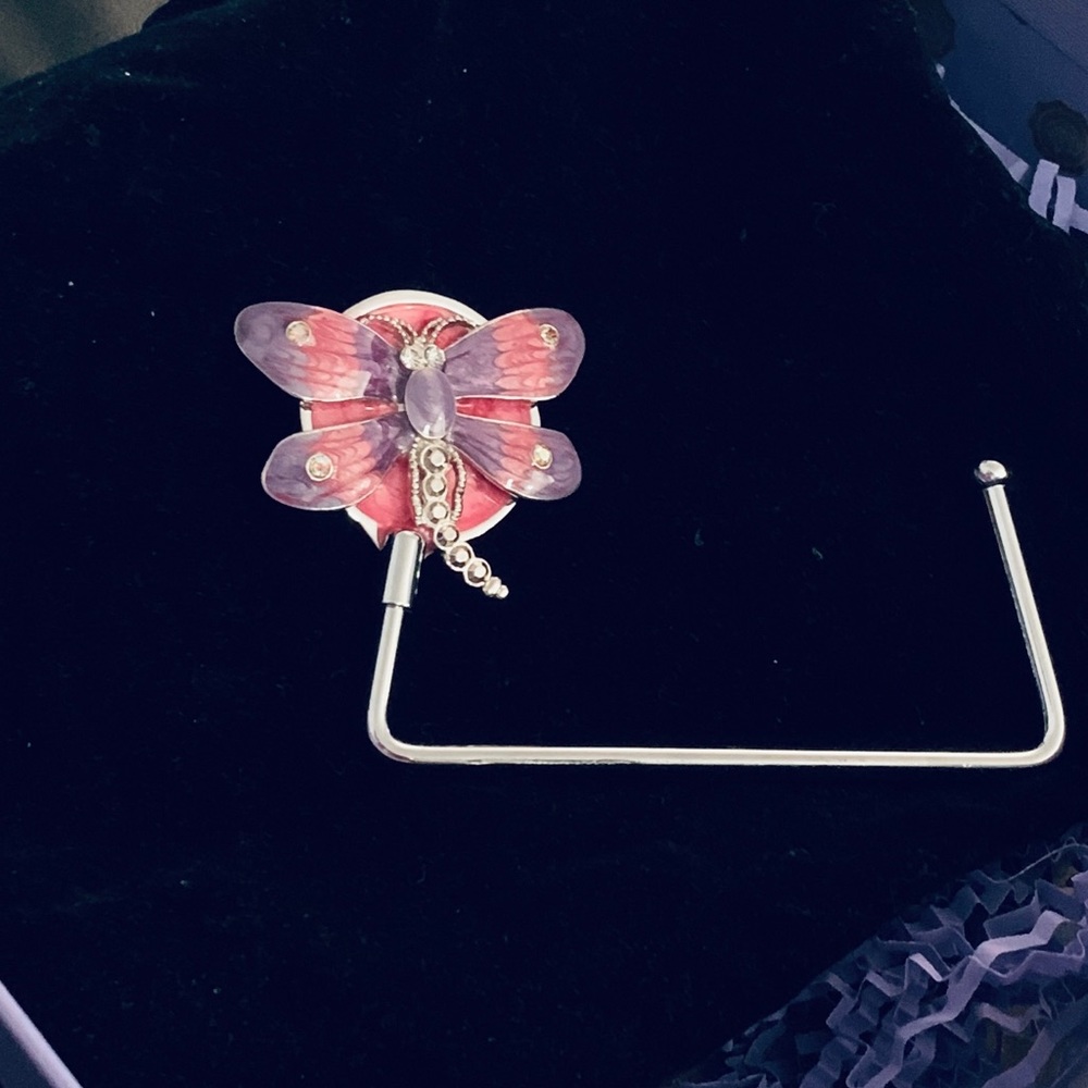Spring Street Butterfly Purple Enameled Bag Hook Table Hanger - Picture 3 of 4